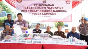 Polda Lampung Musnahkan Barang Bukti Narkoba dari Tujuh Kasus, Selamatkan 216 Ribu Jiwa