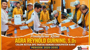 Agra Reynold Gurning Melesat Sendiri, Jadi Satu-Satunya Pendaftar Ketua Hanura Karo