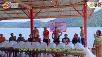 Tebar 10.000 Benih Ikan Mas di Danau Lau Kawar, Kapolres Karo Ajak Masyarakat Jaga Kelestarian Alam