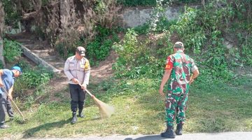 Bhabinkamtibmas Polsek Munte Hadiri Gotong Royong Bersama Warga, Wujudkan Lingkungan Bersih dan Kebersamaan