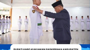 Bupati Karo Kukuhkan Paskibraka Kabupaten Karo untuk Pengibaran Bendera HUT Kemerdekan RI  ke-81