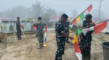 SAMBUT HARI KEMERDEKAAN REPUBLIK INDONESIA KE – 81 KODIM 0210/TU DAN JAJARANNYA HIASI PERKANTORAN DENGAN PEMASANGAN  UMBUL – UMBUL.