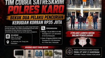 TIM COBRA SATRESKRIM POLRES KARO Bekuk Dua Pelaku Pencurian, Kerugian Korban Rp35 Juta