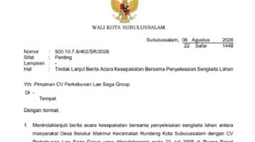 Surat Wali Kota,Untuk CV.Lae Saga,Dianggap Angin Lalu