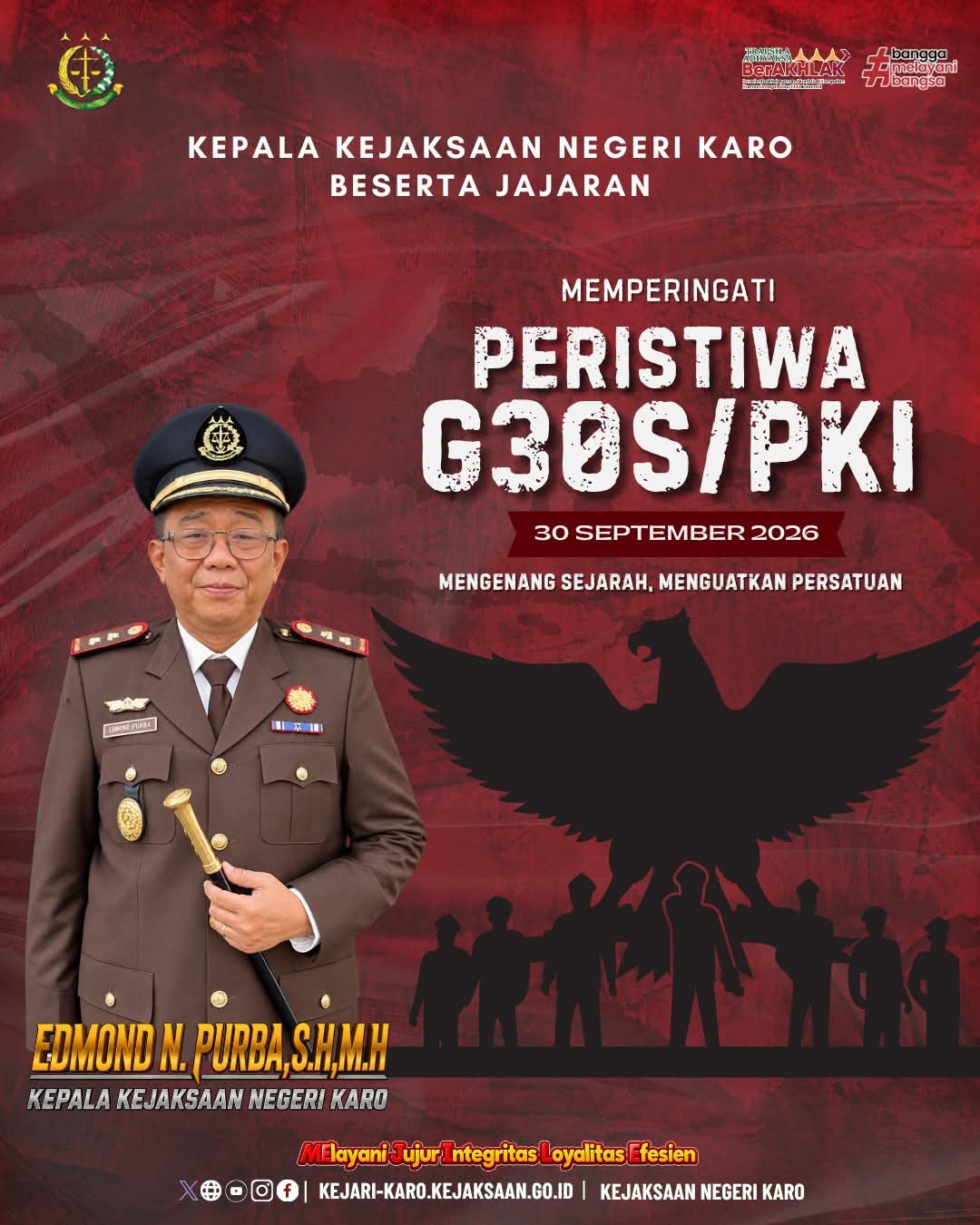 Kejari Karo Peringati G30S/PKI: Edmond Purba Ajak Generasi Muda Rawat Pancasila dan Jagai Keutuhan NKRI