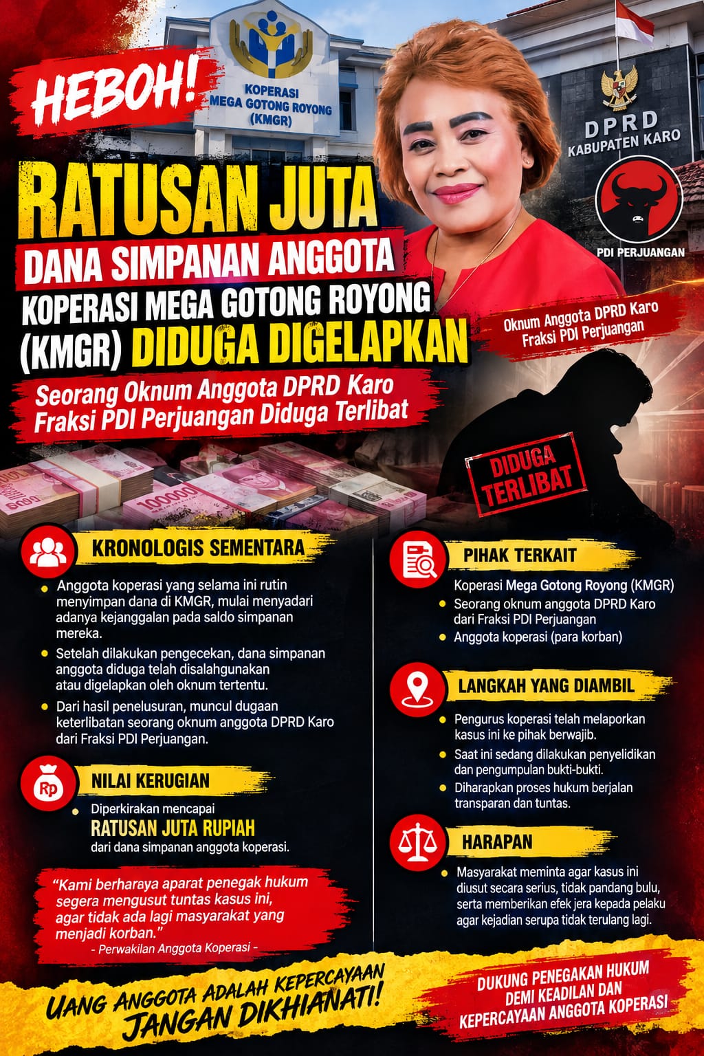 Puluhan Anggota Koperasi Mega Gotong Royong Geruduk Kantor DPRD Karo, Diduga Lusia Sukatendel Gelapkan Uang Anggota