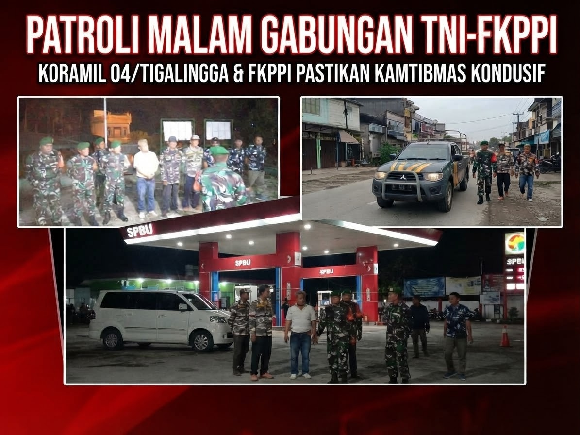 Koramil 04/Tigalingga Bersama FKPPI Gelar Patroli Malam, Pastikan Kamtibmas Tetap Kondusif